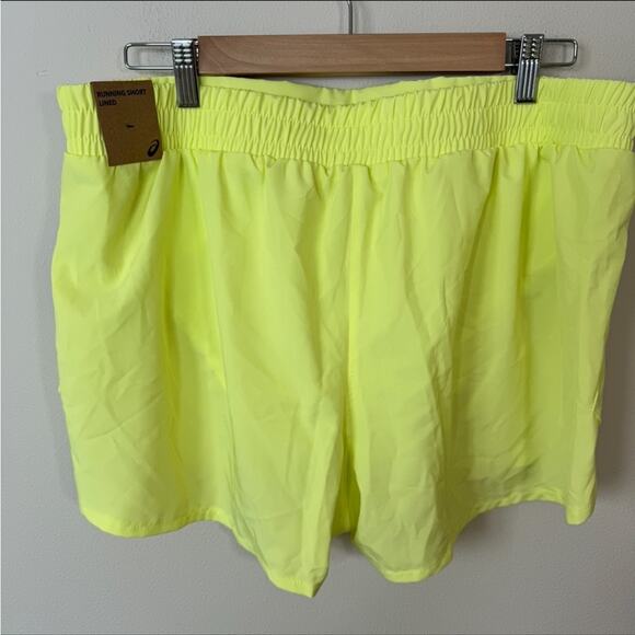 Asics NWT Flat Front Lined Neon Yellow Running Short Size XL - Picture 3 of 6